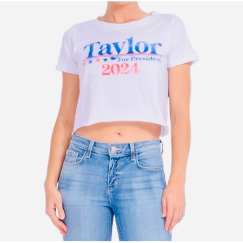 PPC Purple Taylor For President Crop Top Graphic Tee T-Shirt Size S - Picture 1 of 4
